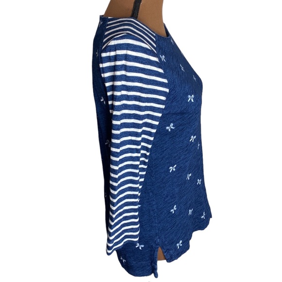 Madewell indigo ink 3/4 sleeve cotton top bows and stripes size S - Picture 4 of 12